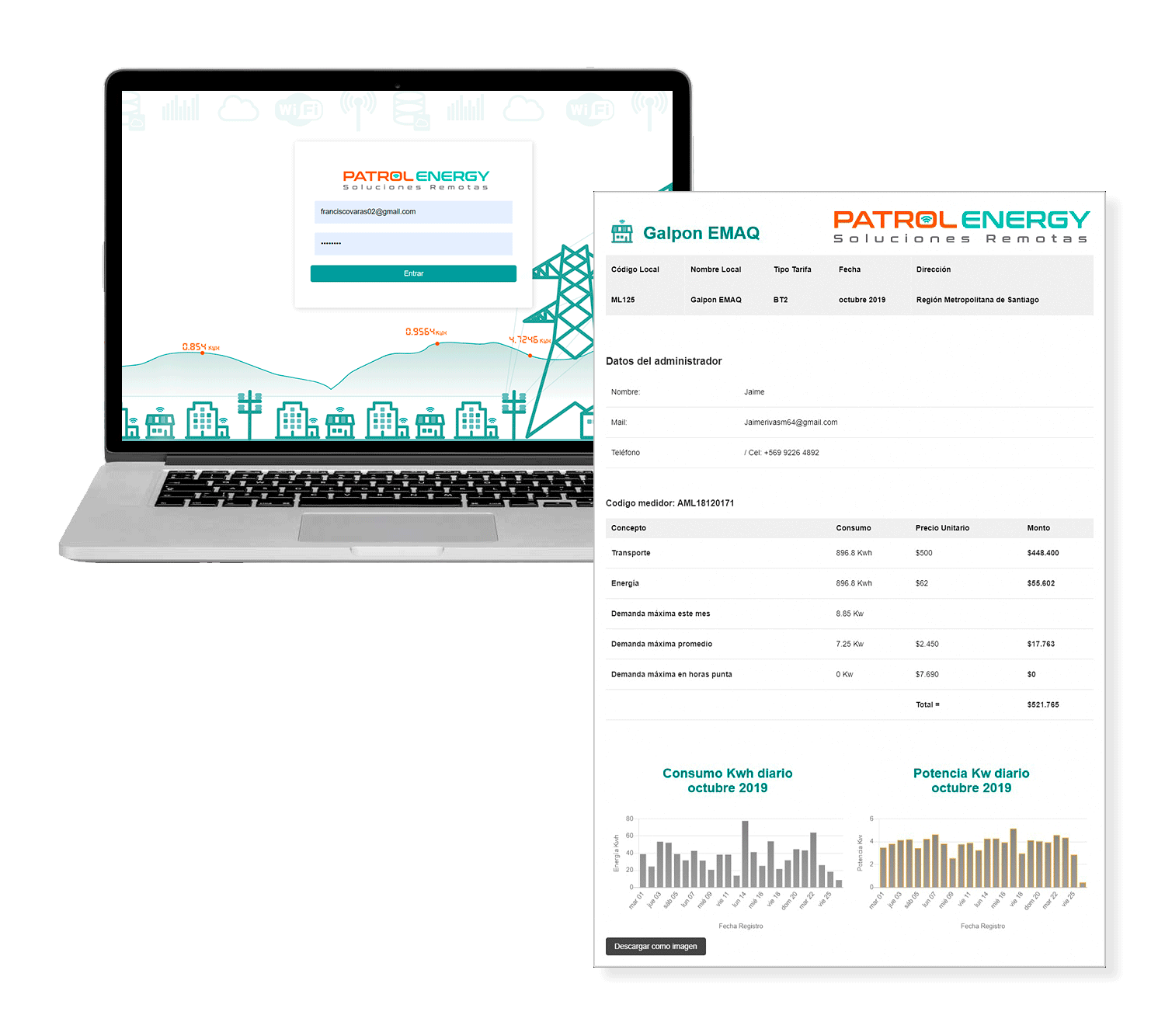 Sistema de gestion de boletas de consumo electríco patrol energy Chile